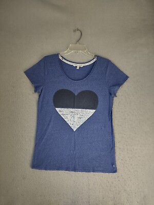 #ad Victorias Secret Womens Shirt Small Blue Short Sleeve Round Neck Heart Pullover