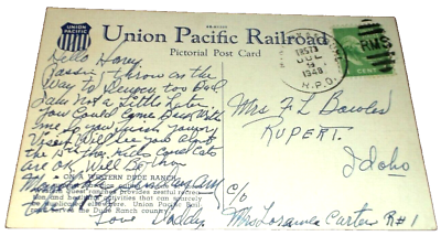 #ad 1948 UNION PACIFIC WESTERN DUDE RANCH USED COMPANY POST CARD