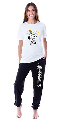 #ad Peanuts Womens#x27; Snoopy Woodstock All Smiles Sleep Jogger Pajama Set $44.99