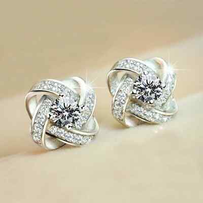 #ad 925 Silver Women Party Jewelry Fashion Round Cut Cubic Zircon Stud Earring