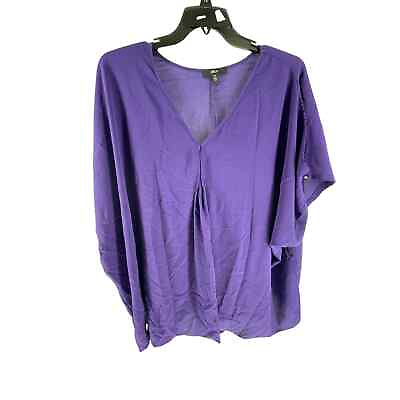 #ad Ellos Purple Short Sleeve V Neck Blouse Women#x27;s Size 2X 26 28