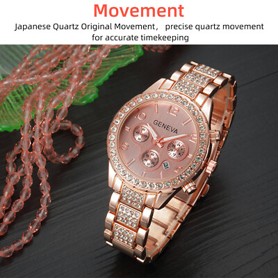 #ad Waterproof Women Luxury Classic Stainless Steel Crystal Quartz Round Wrist Watch
