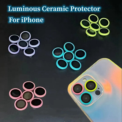 #ad Luminous Camera Lens Glass Protector Metal Ring For iPhone 12 13 14 15 Pro Max