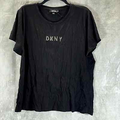 #ad DKNY Women#x27;s Black Crewneck Logo Short Sleeve T Shirt SZ XL