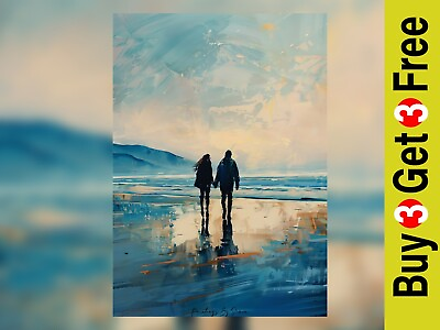 #ad Traditional Oil Romantic Beach Walk Print 5quot;x7quot; on Matte Paper GBP 4.99