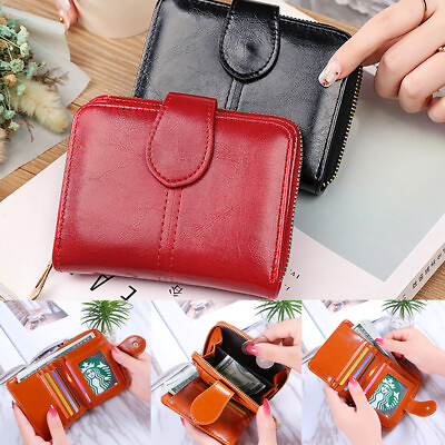 #ad Women#x27;s Leather RFID Small Snap Wallet Credit Card Billfold Zipper Coin Purse US $8.99