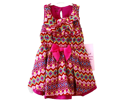 #ad Nannette Girls#x27; Sleeveless Chevron Ruffle Dress with Matching Panty Size 18M