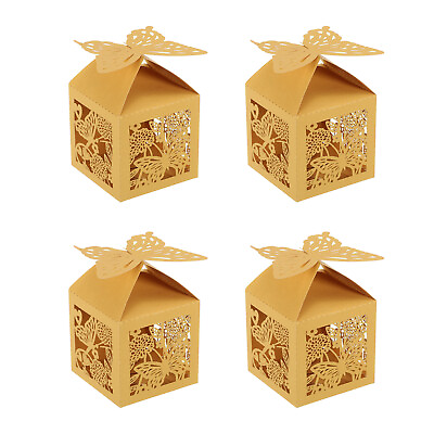 #ad 25Pcs Paper Hollow Butterfly Laser Cut Favor Boxes Candy Boxes Yellow