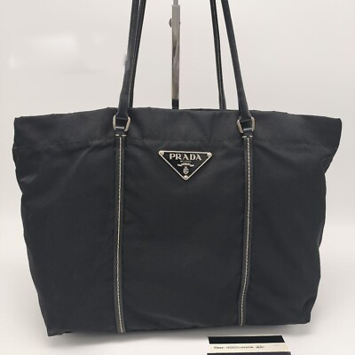 #ad Prada Tote Bag Handbag Women Leather Nylon Black Used Japan Auth Free Shipping