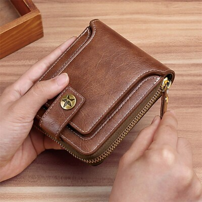 #ad Vintage Men#x27;s Wallet Sport Leather High Quality New Design Zipper Clutch Purse