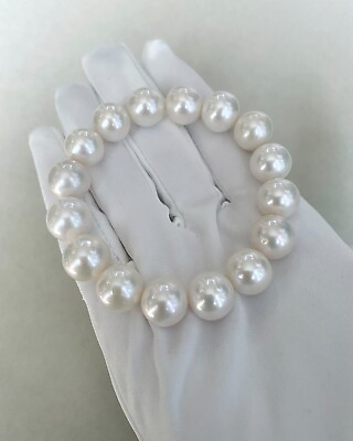 #ad Genuine Large 12 13mm High Quality Freshwater Ivory White Pearl Stretch Bracelet