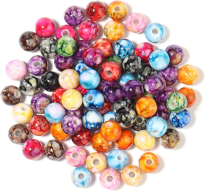 #ad 200PCS Acrylic Crystal Beads for Jewelry Making round Loose Beads Charms Ink Pat