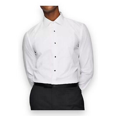 #ad HUGO BOSS Slim Fit White Evening Tuxedo Shirt in Easy Iron Cotton 16.5 42 Large