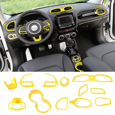 #ad For Jeep Renegade 2016 2022 Yellow Interior Accessories Full Set Kit Trim 12PCS