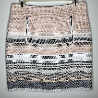 #ad LOFT Pink amp; Gray Striped Knit Winter Mini Skirt With Pockets Size 4 Regular