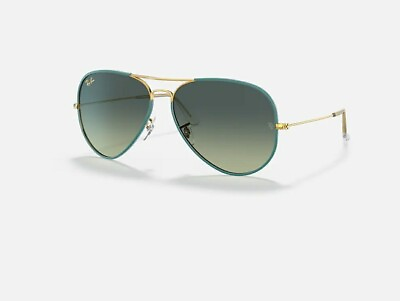 #ad Ray Ban RB3025JM AVIATOR FULL COLOR 9196BH Petroleum Blue On Gold Green Vintage