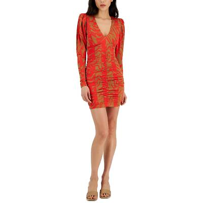 #ad Hugo Womens Kevelli Brown Ruched Mini Party Bodycon Dress 10 BHFO 6582