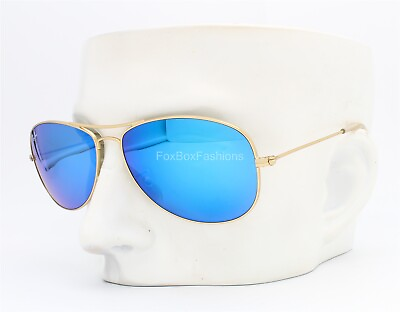 #ad Ray Ban RB 3362 112 17 Cockpit Aviator Sunglasses Matte Gold with Blue Mirror