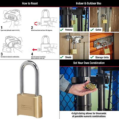 #ad Outdoor Combination Lock 2 In. Shackle Resettable Lock Master Padlock Long