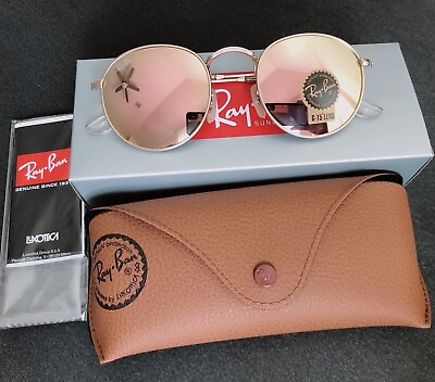 #ad ray ban women round sunglasses classic mirrored flash lens gold frame