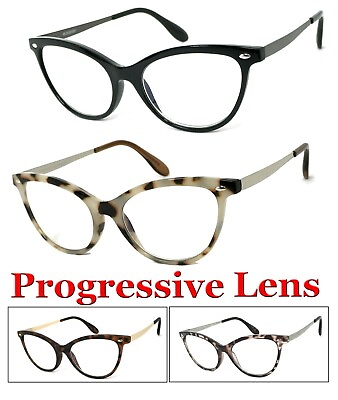 #ad Fashion Cat Eye Progressive Reading Glasses 3 Power Strengths in 1 Reader