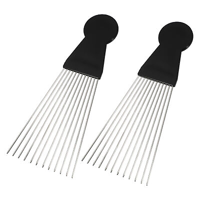 #ad 2 Pcs Metal Hair Pick Afro Comb Hairdressing Styling Tool Black 8.07quot;x3.03quot;