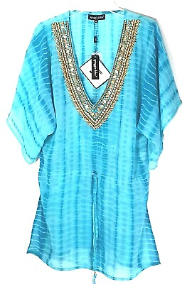 #ad SPIAGGIA DOLCE WOMEN#x27;S OCEAN BLUE COVER UP TUNIC TOP BEACHWEAR M 10 12 NWT NEW