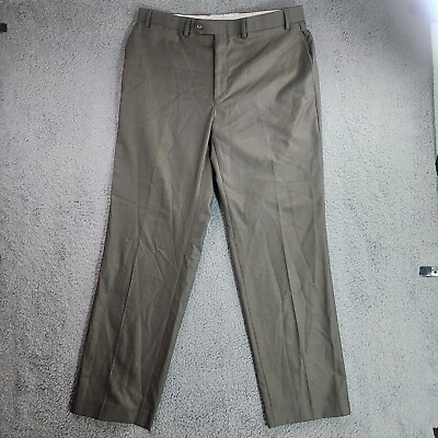 #ad Ralph Lauren Dress Pants Men 36x32 Flat Front Zigzag Pattern Brown Pebble