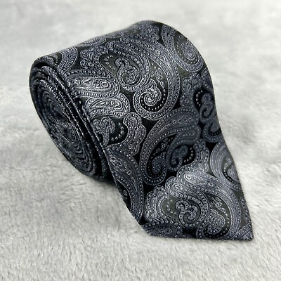#ad NWOT Ted Baker London 100% Silk Designer Tie Gray amp; Black Paisley Tie 59quot;x3quot;