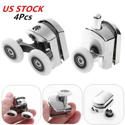 #ad 4Pcs Zinc Alloy Stainless Shower Door Rollers Runner Wheels Pulleys Replacements