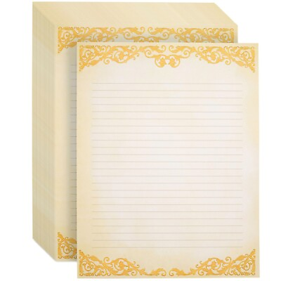 #ad 48 Pack Vintage Style Stationery Paper Classic Gold Border Old Fashioned 8.5x11quot;