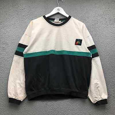 #ad Vintage Wilson Sweatshirt Men#x27;s Large L Crew Neck Graphic Logo White Green Black