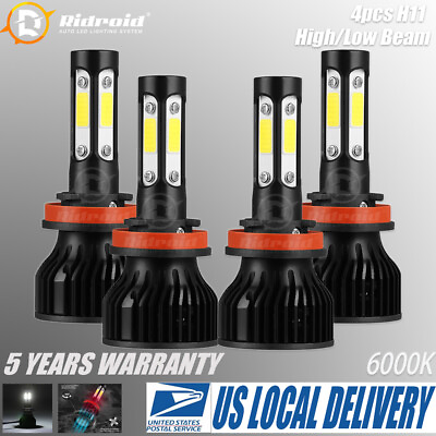 #ad 2 pairs H11 LED Headlights Bulbs Conversion Kit High Low Beam Bright White 6000k