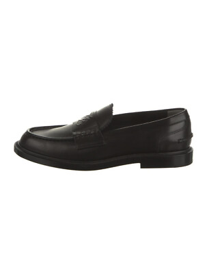 #ad Fendi Womens Leather FF Logo Scalloped Loafers Flats Size 37 Black