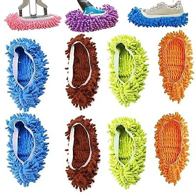 #ad 8 PCS 4 Pairs Mop Slippers Shoes Cover Dust Duster Foot Socks Hair Cleaners