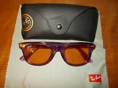 #ad Ray Ban RB 2140 6613 13 Wayfarer Transparent Violet Brown 50mm Glass Sunglasses