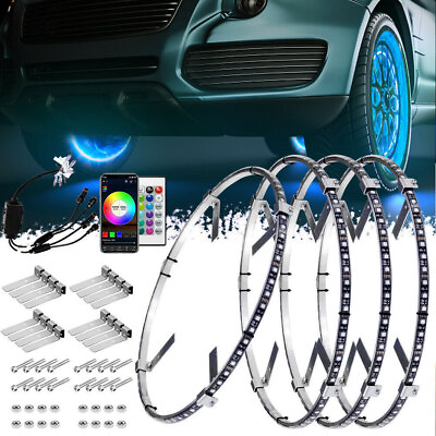 #ad 15.5quot; LED Wheel Rim Ring Lights RGB Color Brakeamp;Turn Chasing Signal Bluetooth LE