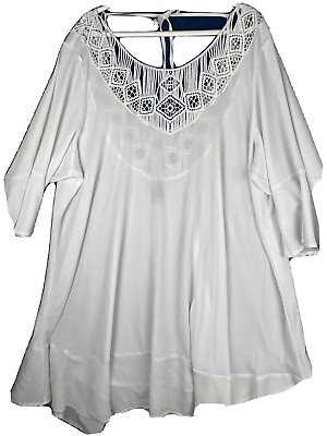 #ad torrid 3 white summer beach dress ruffled sleeves and laced neckline $24.00