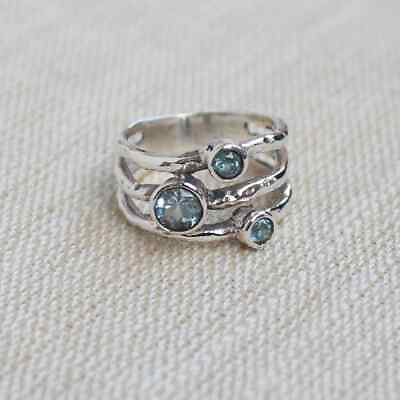 #ad Blue Topaz Ring 925 Sterling Silver Handmade Lovely Women Ring All Size AP953