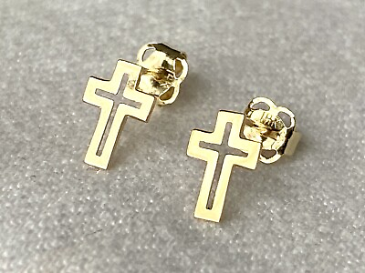 #ad 14K solid real gold earrings: Cross earrings • screw back