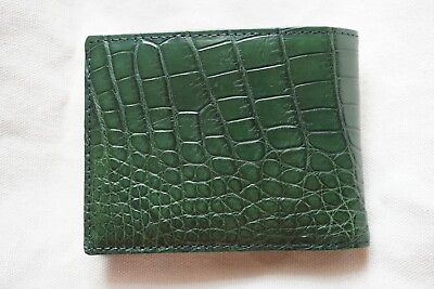 #ad Genuine Crocodile Belly Green Alligator Skin Leather Men#x27;s Bifold Wallets #N51