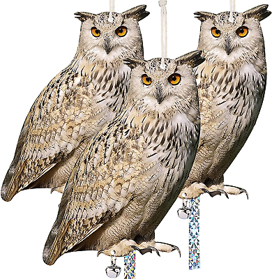 #ad Fake Owl Reflective Hanging Bird Decoration Effective Bird Control Device 3 Pack