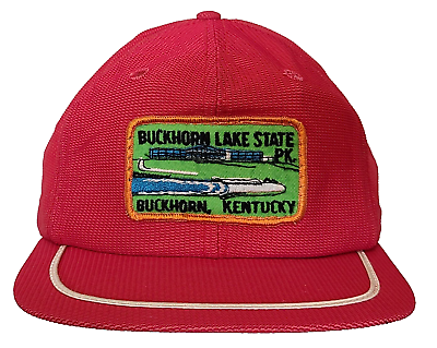 #ad Buckhorn Lake State Park Hat Vintage Patch Kentucky Red Derby Cap USA