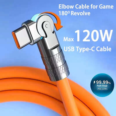 #ad 120W 7A Fast Charge USB Type C Cable 180 Degree Rotation Elbow Cable $12.64