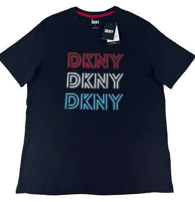 #ad New DKNY Men#x27;s Short Sleeve Classic Fit T Shirt Stretch Black DK43GT773 M L