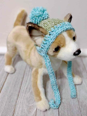 #ad Crochet hat cat dog pet pom handmade tranquil blue green xs xsmall breed new