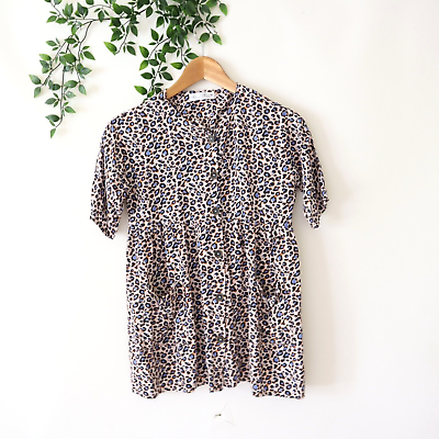 #ad Zara Kids Girls#x27; Leopard Print Button Front Short Sleeve Viscose Dress Size 10