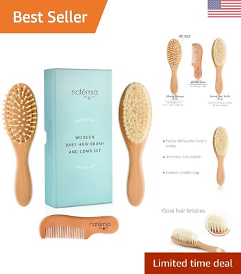 #ad Versatile 3 Piece Baby Grooming Set: Premium Wooden Brushes for Healthy Scalp