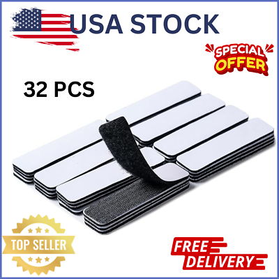 #ad 32 Sets Heavy Duty Hook amp; Loop Adhesive Strips: Sticky Back Fastener 1x4” Black