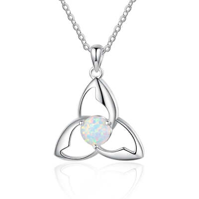 #ad Opal Vintage Celtics Knot Triquetra Trinity Necklace in 925 Sterling Silver